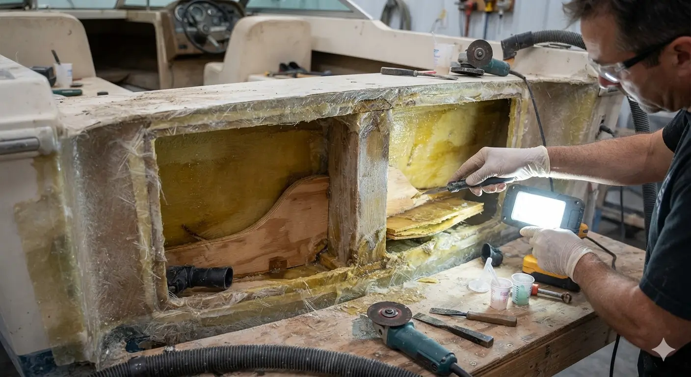 Inspecting a boat transom for structural integrity