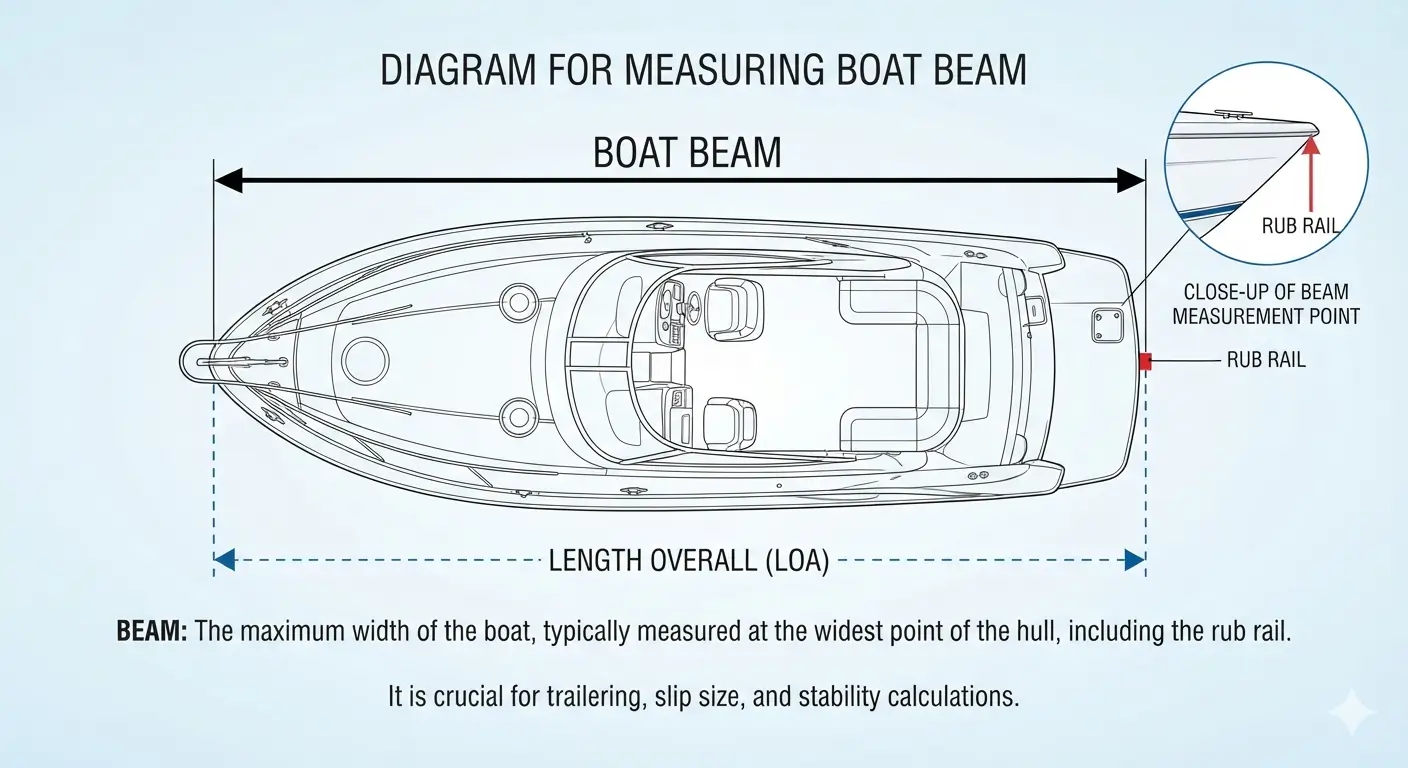 Diagram showing how to measure the boat beam