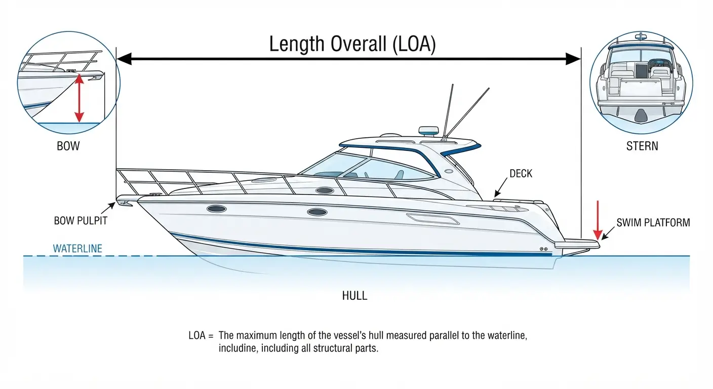 Diagram showing how to measure the Length Overall (LOA)