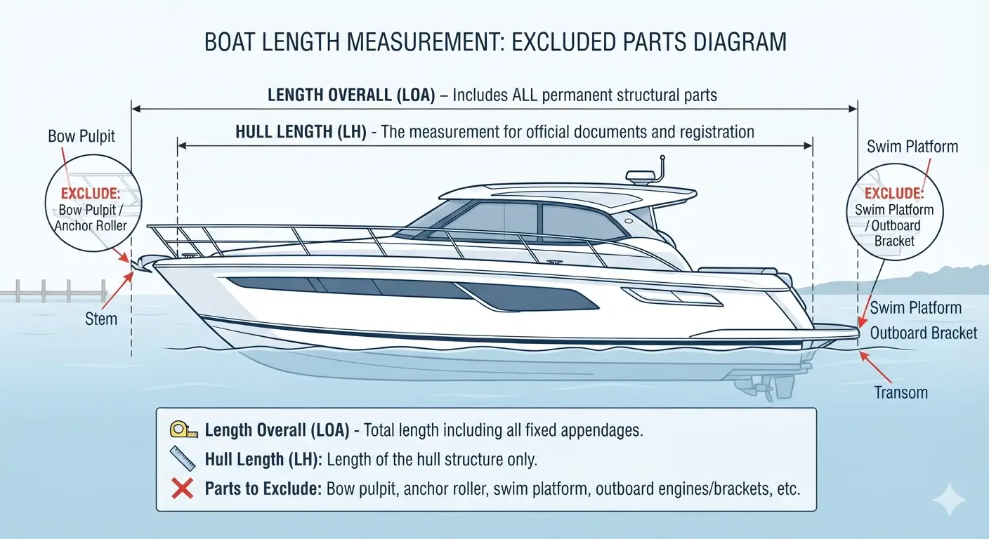 Diagram showing the difference between centerline length and length overall