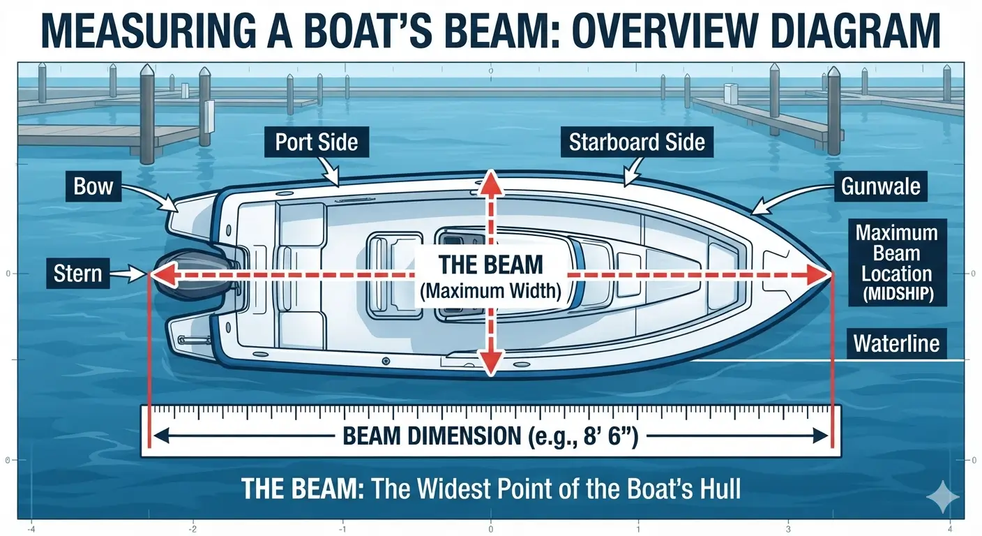 Overview diagram highlighting a boat's beam