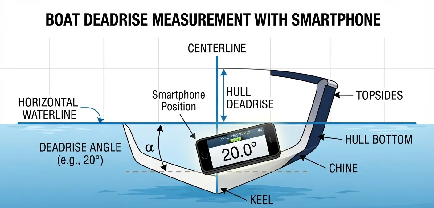 Demonstration of measuring hull deadrise angle using a smartphone angle finder app
