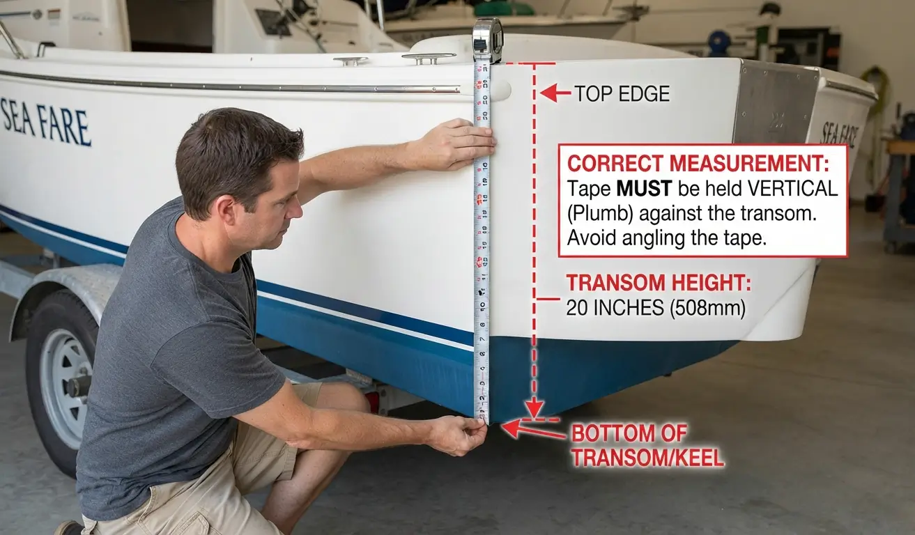 Visual diagram showing how to measure transom height from mounting bracket to keel